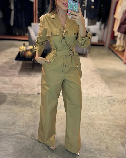 Rebecca | Jumpsuit met lange mouwen en kraag