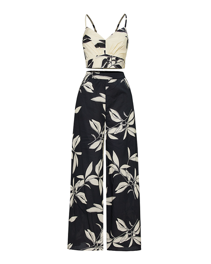 Iris - Hemdje Top en Broek Bladprint Set