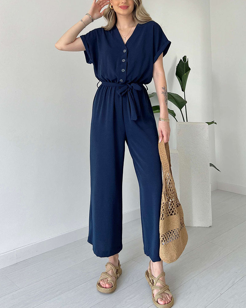 Vien | Casual jumpsuit met V-hals en bandje