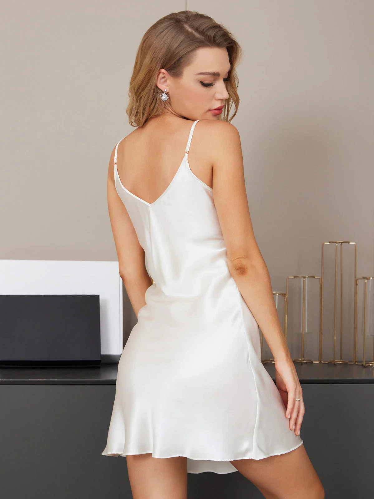 Joanne | Luxe Zijde nachtjapon met Kant en Spaghettibandjes