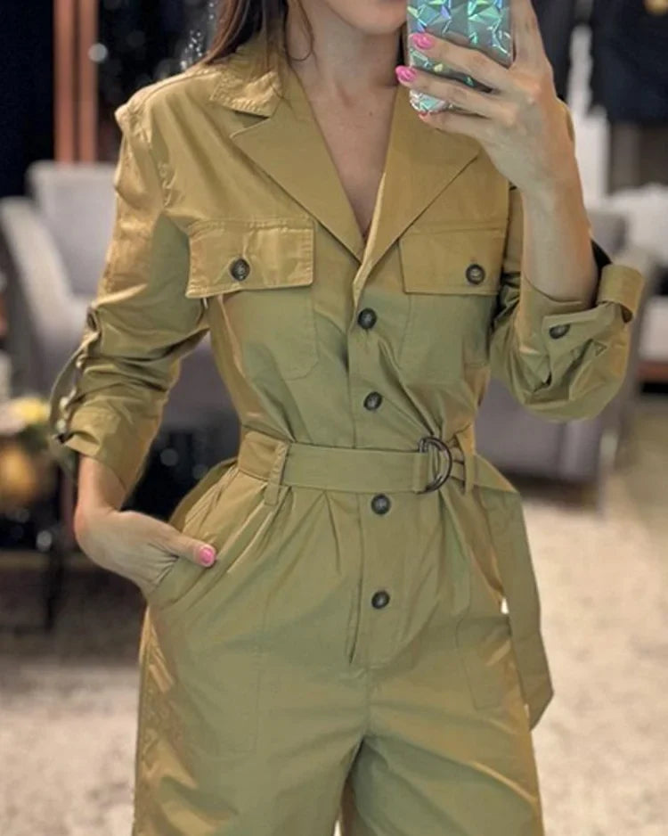 Rebecca | Jumpsuit met lange mouwen en kraag