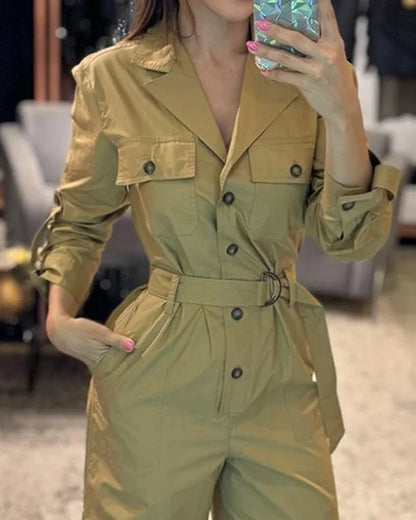 Rebecca | Jumpsuit met lange mouwen en kraag