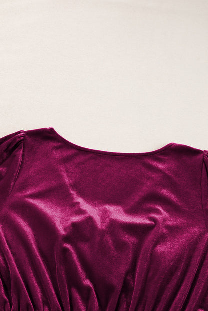 Cosima | Rode Dahlia Fluwelen Romper met Ruches Mouwen