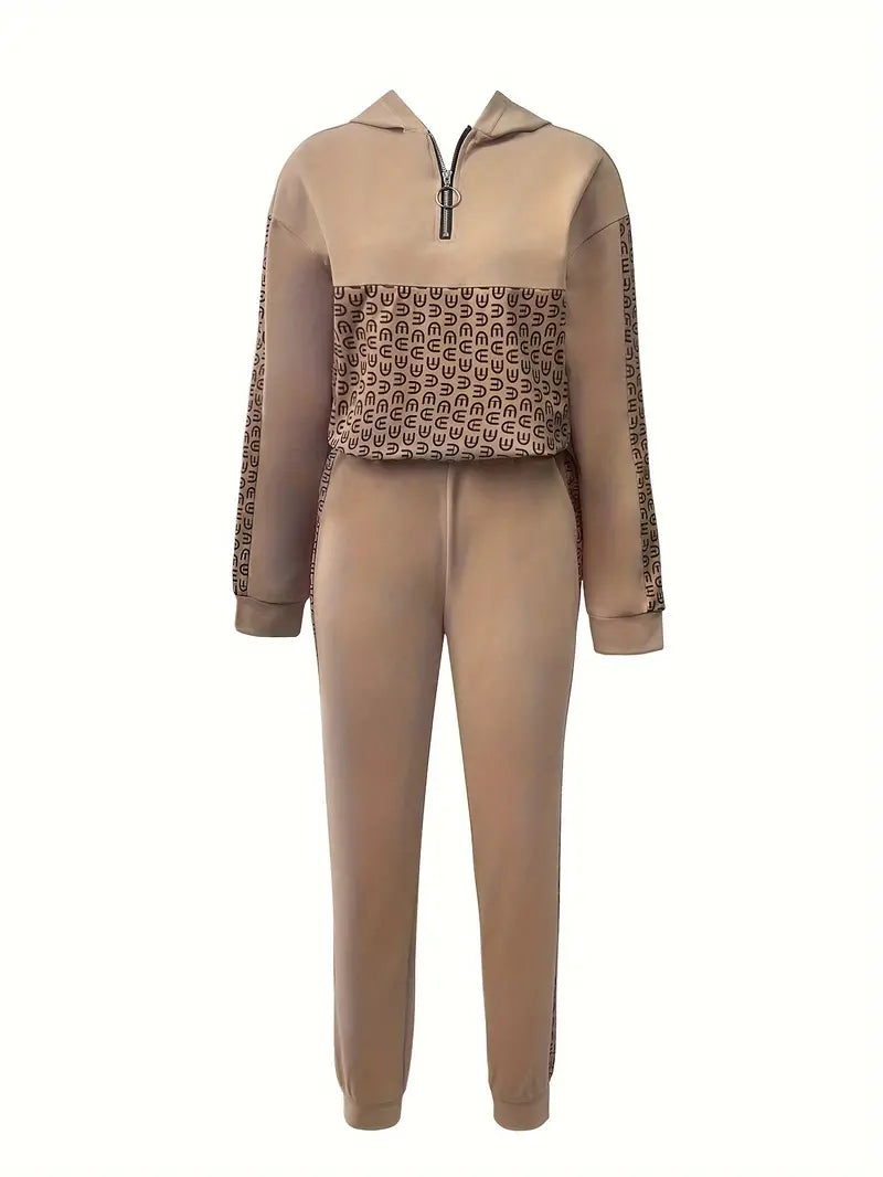 Vica - Casual hoodie met lange mouwen en kwart rits en slim-fit joggingbroek