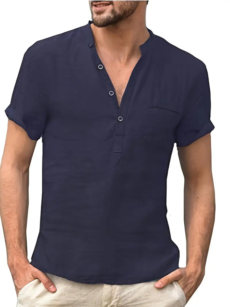 Comfortabel katoenen overhemd met korte mouwen en knoopsluiting