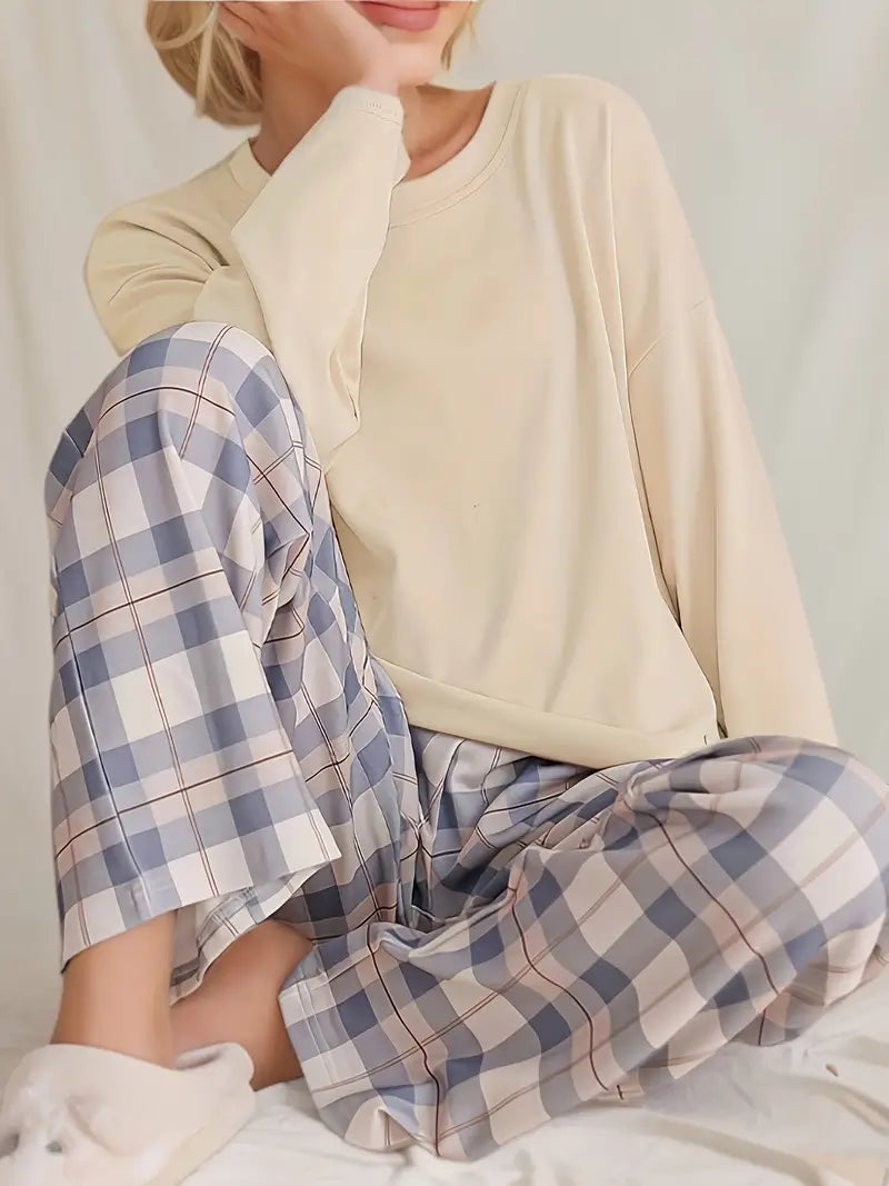 Chas - Geruite comfortabele pyjamaset met lange mouwen en broek