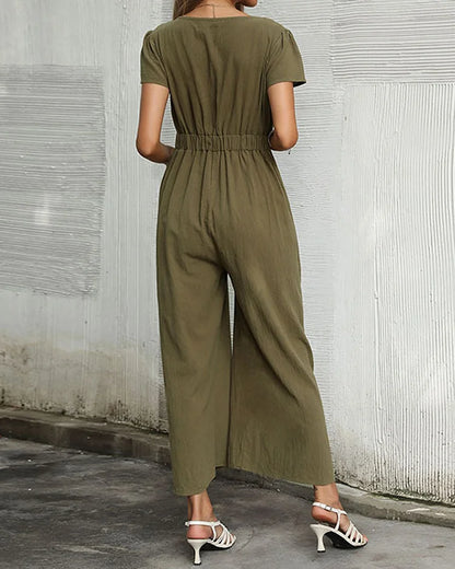 Cess - V-hals geknipt wijde pijp jumpsuit