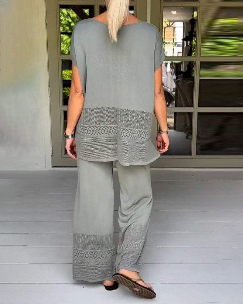 Jessa | Effen Casual Top met Ronde Hals 2-delige Set