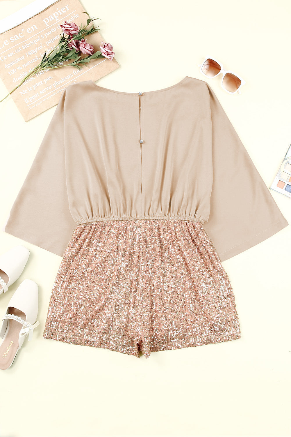 Emmeline | Pailletten Trekkoord Romper met Hoge Taille