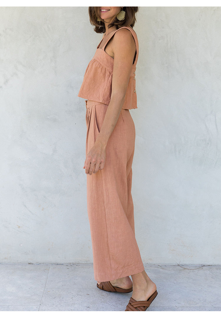 Janeya - Katoenen linnen top en wijde broek set