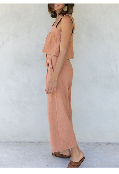 Janeya - Katoenen linnen top en wijde broek set