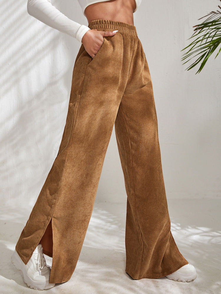 Katalin | Corduroy panel split broek met hoge taille