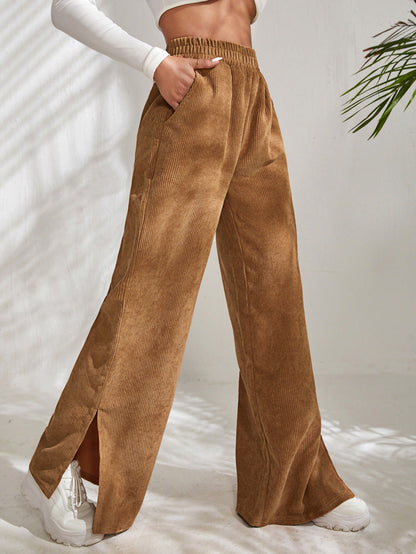 Katalin | Corduroy panel split broek met hoge taille