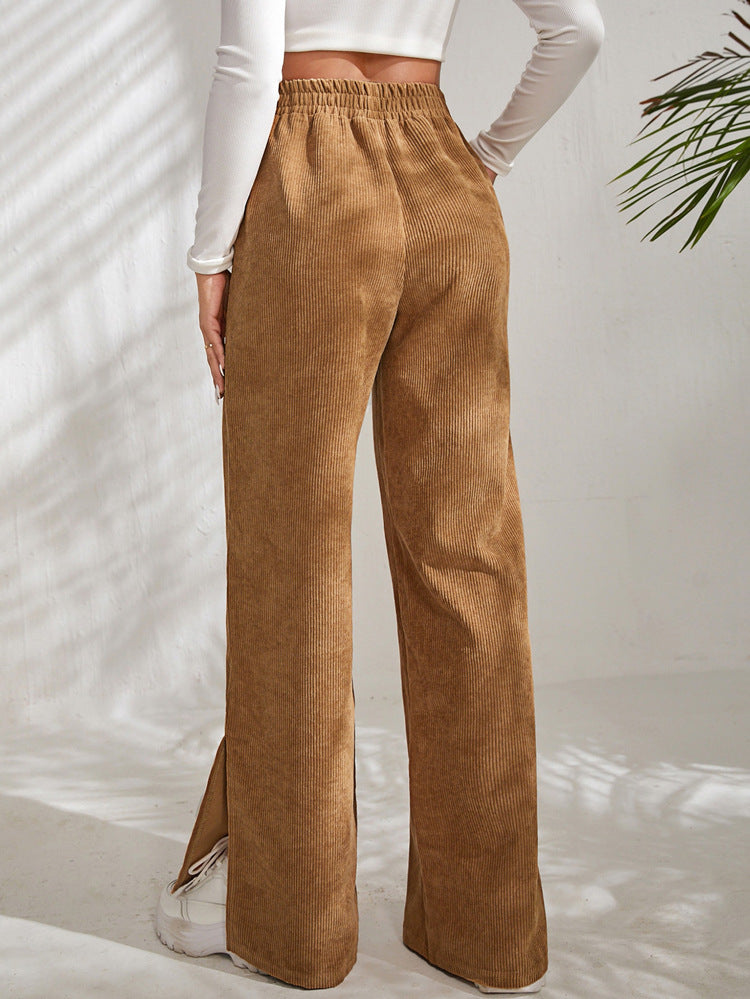 Katalin | Corduroy panel split broek met hoge taille