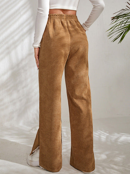 Katalin | Corduroy panel split broek met hoge taille