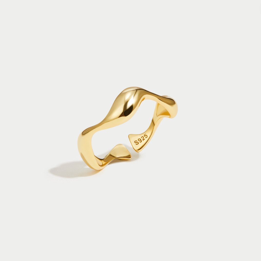 925 Sterling Gold Wave Ring