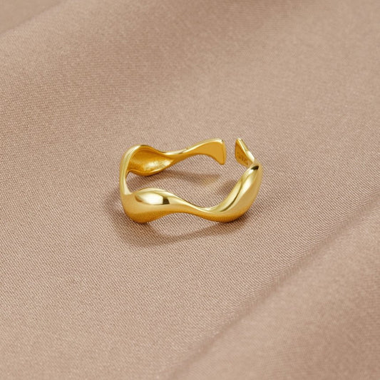 925 Sterling Gold Wave Ring