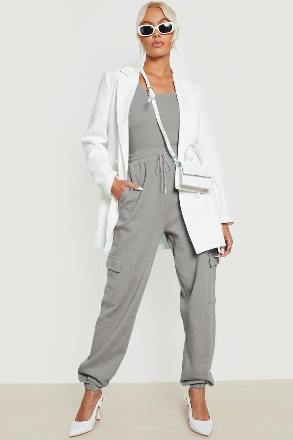 Evanka | Wafel Textuur Cargo Zak Jogger Broek