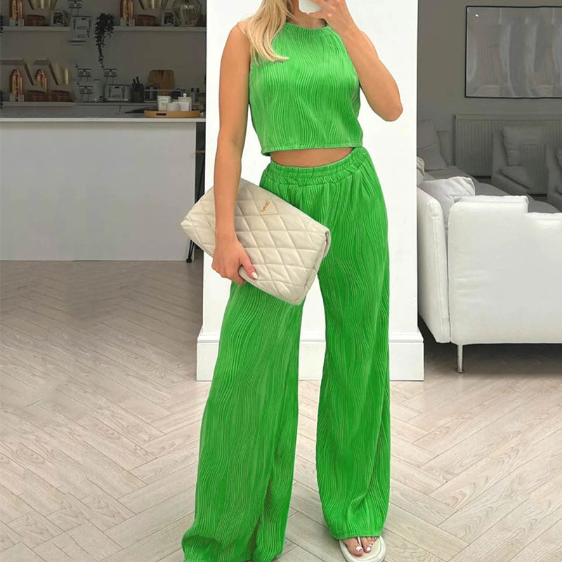 Indira | Casual jacquard mouwloze tweedelige set