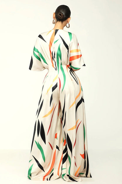 Sidra | Casual print jumpsuit met vleermuishals en mouwen