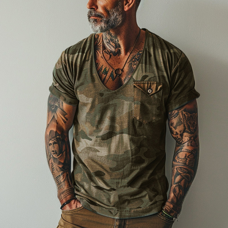 Jace | Vintage Camo-print T-shirt met V-hals