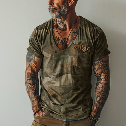 Jace | Vintage Camo-print T-shirt met V-hals