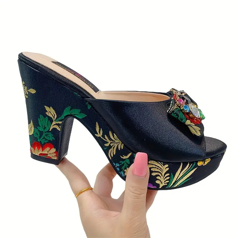 Vintage Print Sandalen, Slip On Platform Zachte Zool