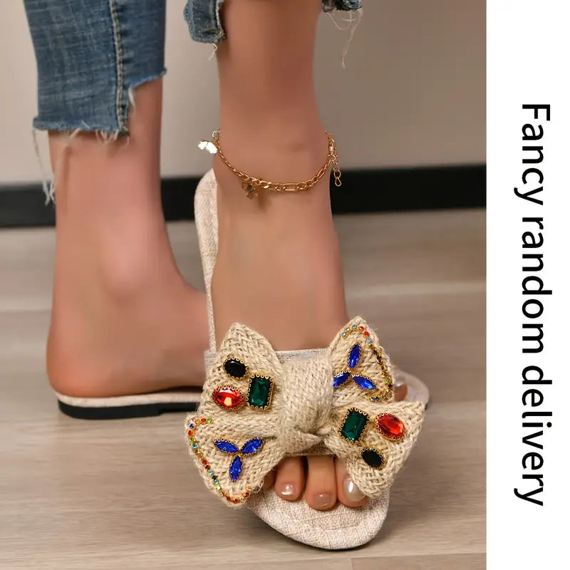 Dames sandalen met strass en strikdecor