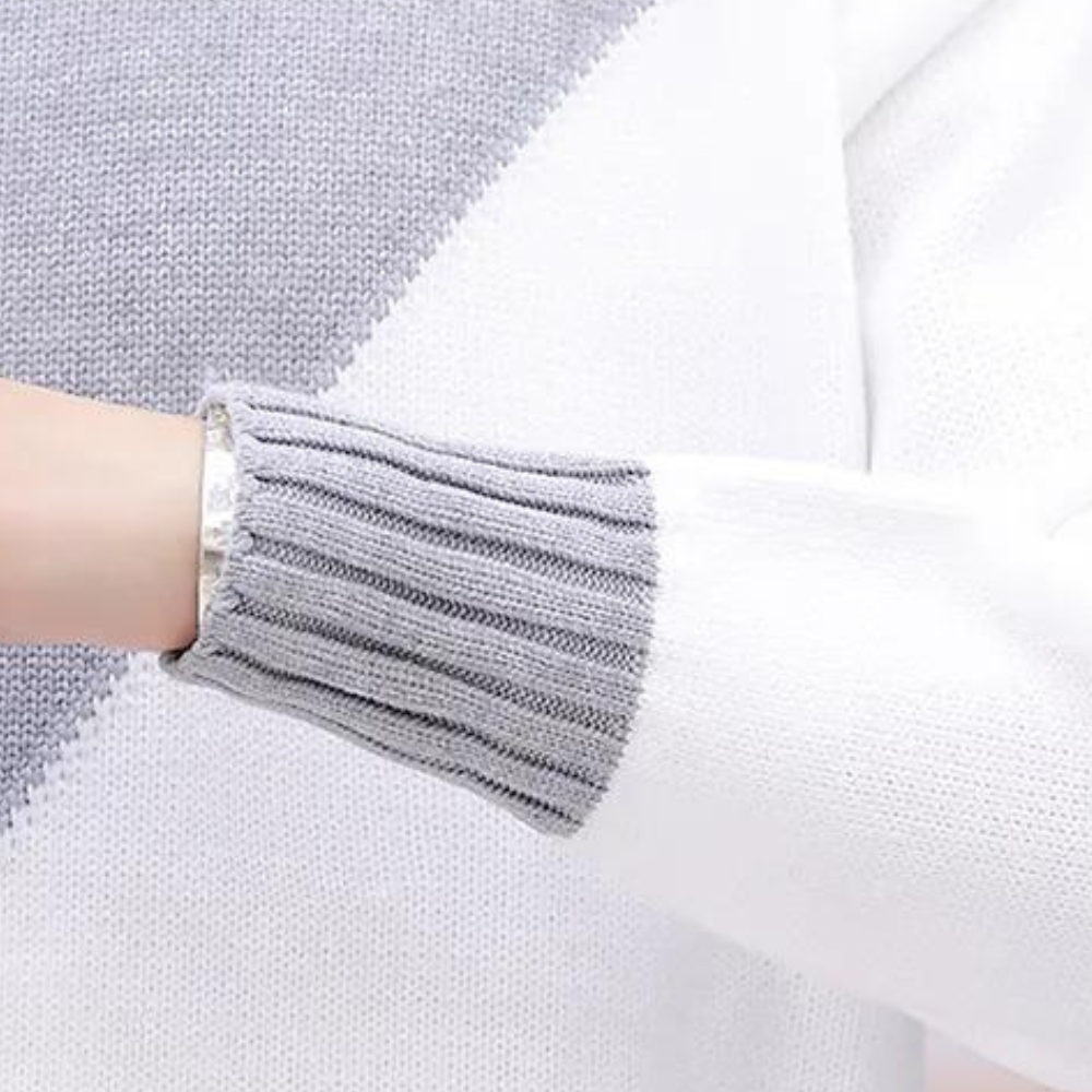 Theron | Trendy trui met hoge kraag en diagonaal kleurcontrast