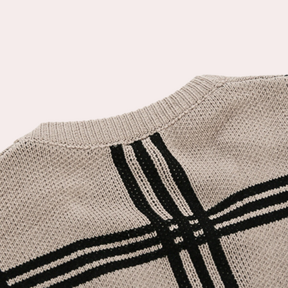 Wylder | Retro luxe geruit oversized gebreid vest