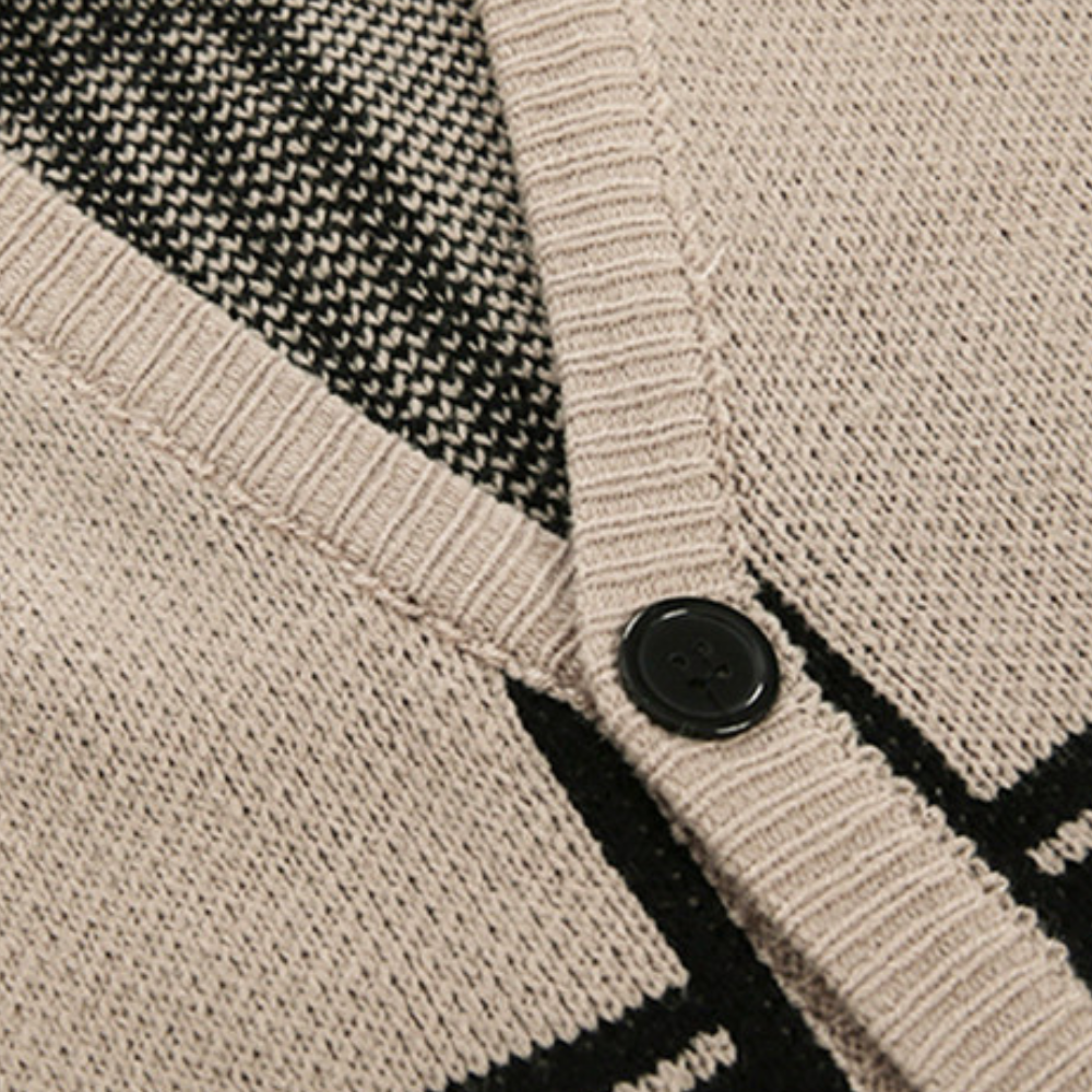 Wylder | Retro luxe geruit oversized gebreid vest