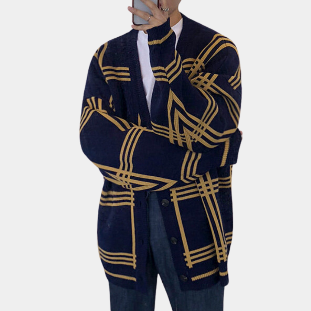 Wylder | Retro luxe geruit oversized gebreid vest