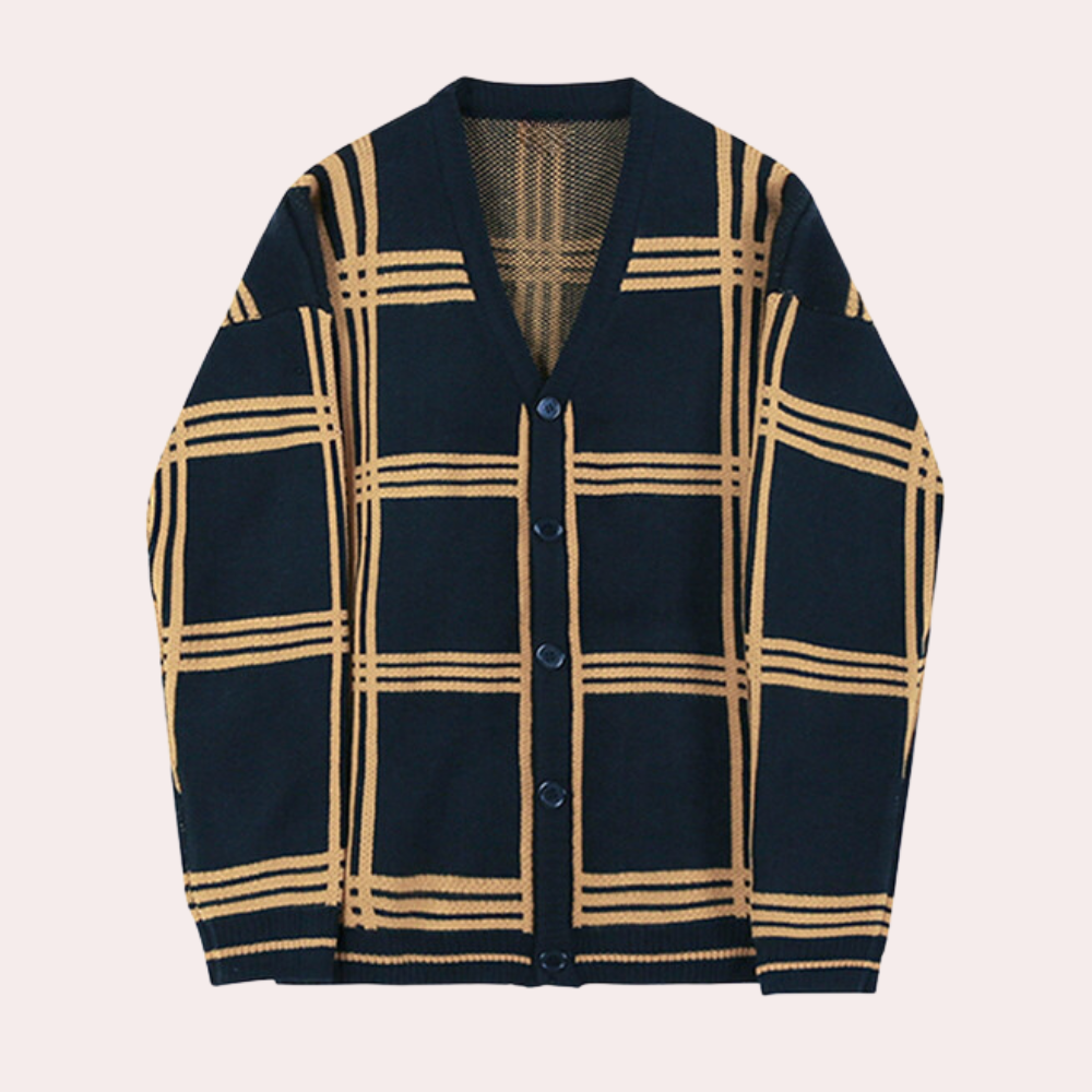 Wylder | Retro luxe geruit oversized gebreid vest