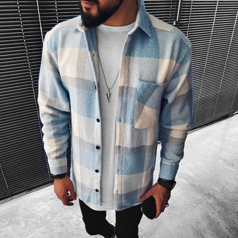 Ashwin | Elegant overhemd met lange mouwen en lichtblauw ruitpatroon