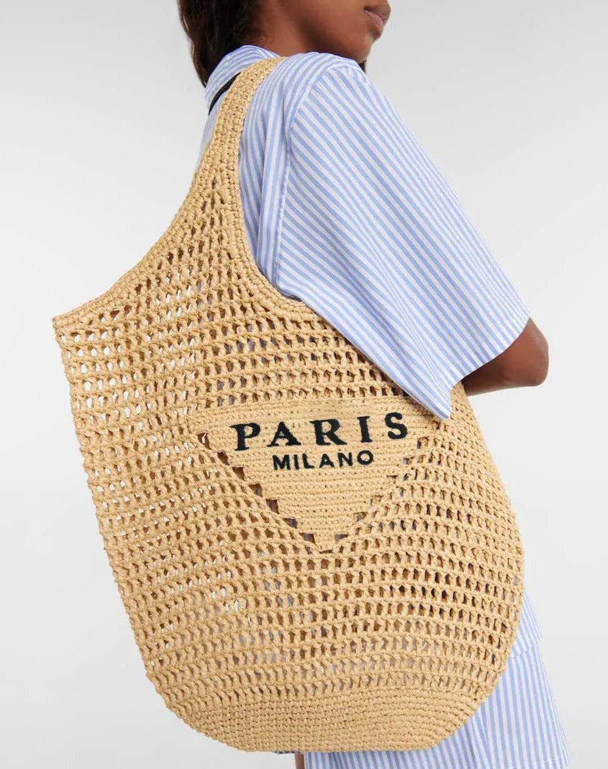 Zinnia Bag - Stro gehaakte draagtas