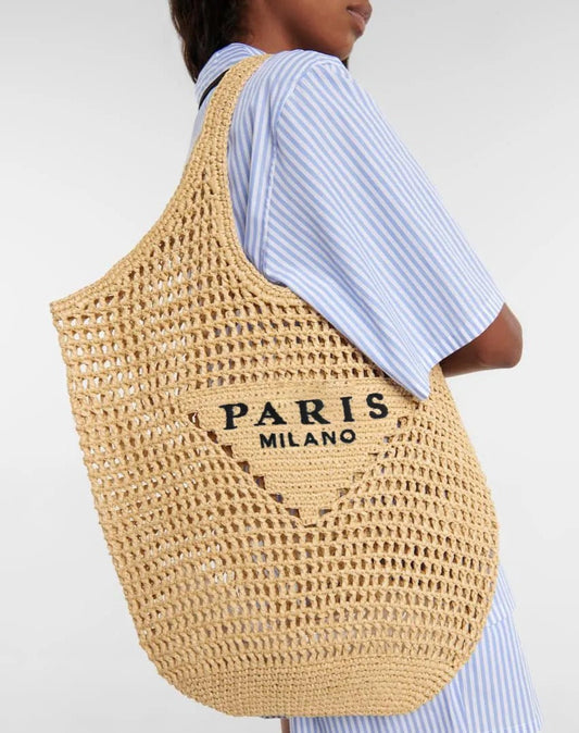 Zinnia Bag - Stro gehaakte draagtas