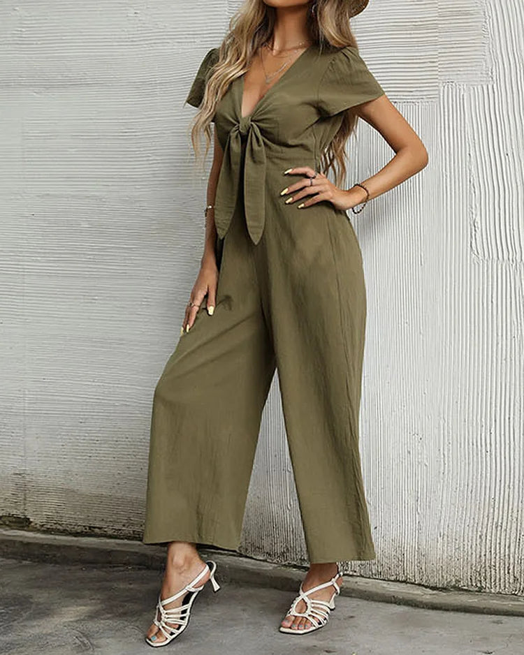 Cess - V-hals geknipt wijde pijp jumpsuit