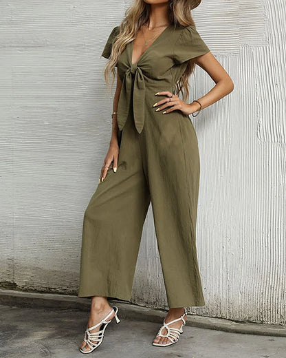 Cess - V-hals geknipt wijde pijp jumpsuit