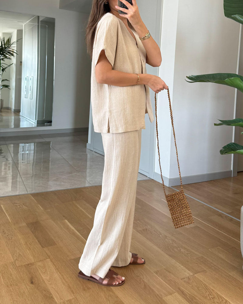 Mariana - Chic V-hals shirt & broek tweedelige set