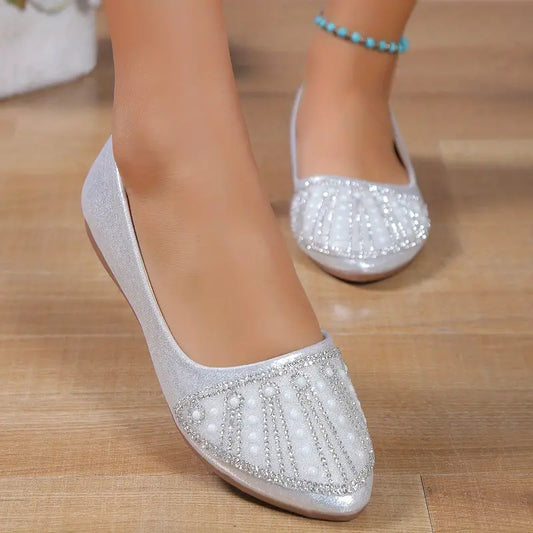 Comfortabele mode strass puntige teen ballet plat