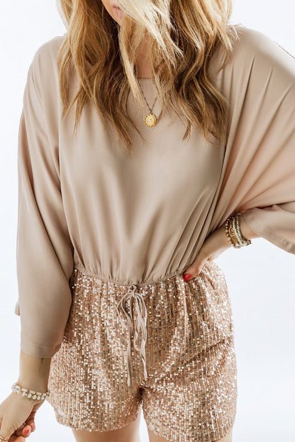 Emmeline | Pailletten Trekkoord Romper met Hoge Taille