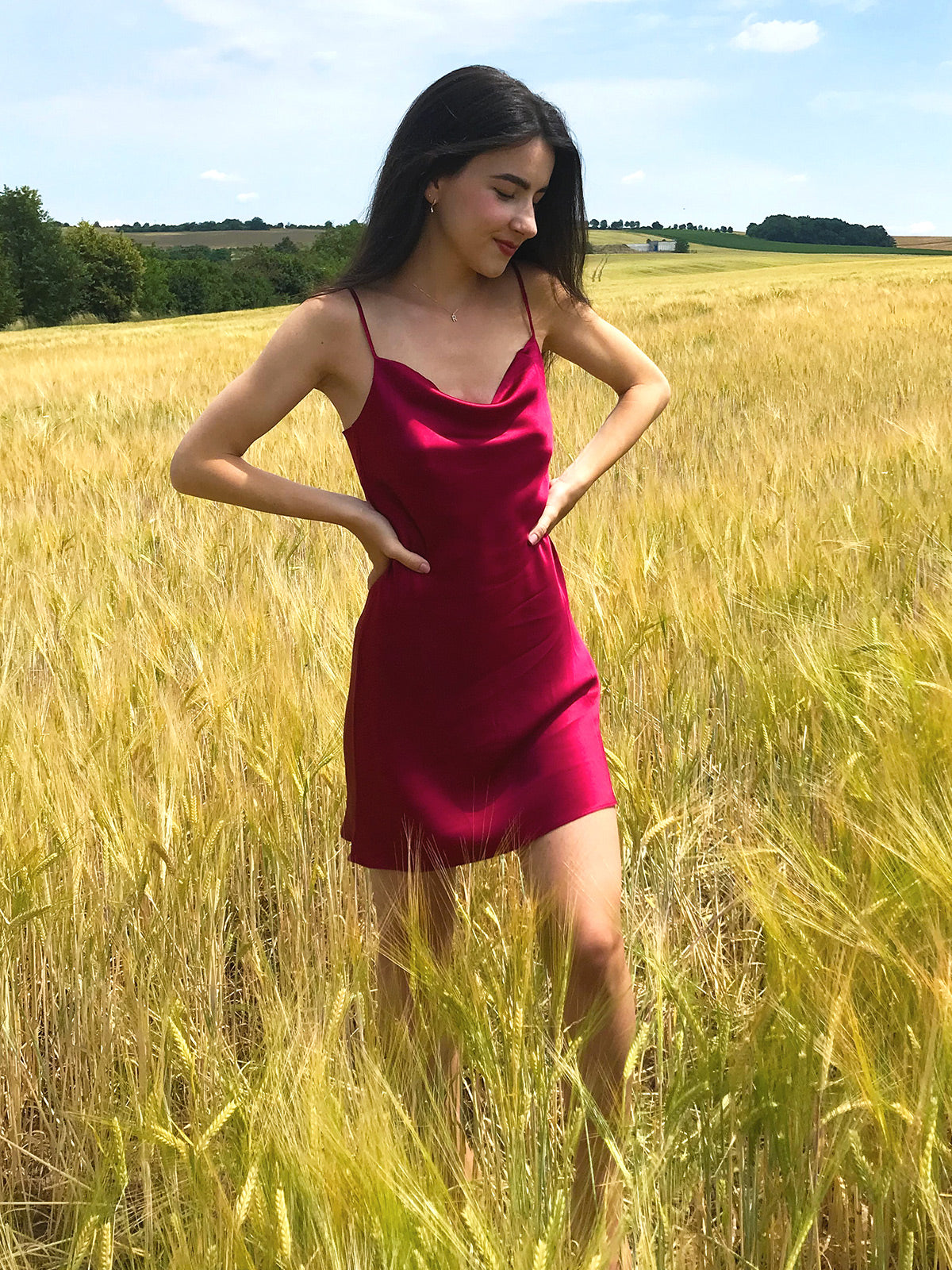 Dymphna | Luxe Korte Zijde Slipjurk met Overslag