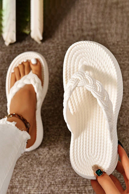 Fianna | White Braided Pattern Thick Sole Flip Flop