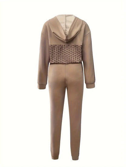 Vica - Casual hoodie met lange mouwen en kwart rits en slim-fit joggingbroek