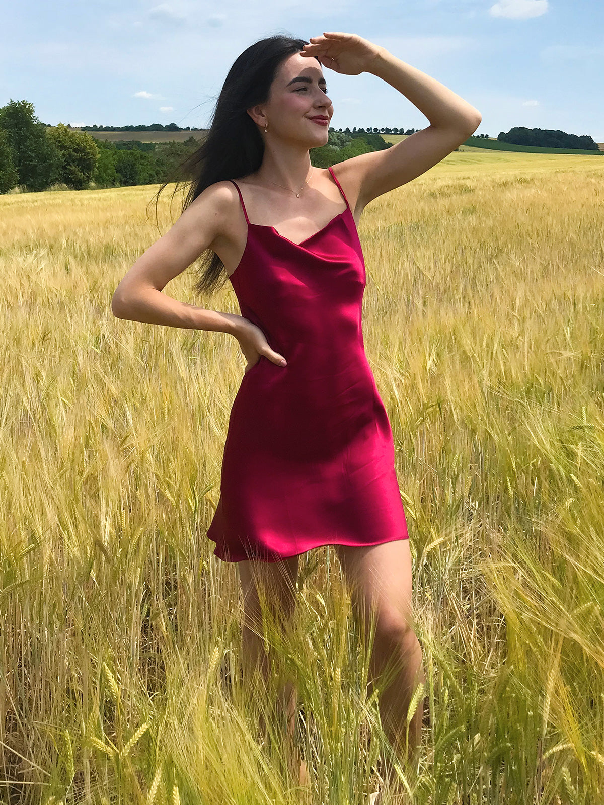 Dymphna | Luxe Korte Zijde Slipjurk met Overslag