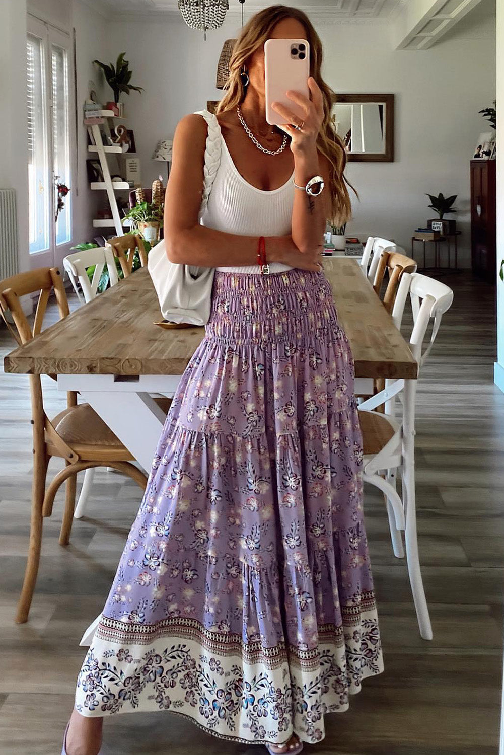 Jamilla | Boho Bloemenprint Hoge Taille Maxi Rok