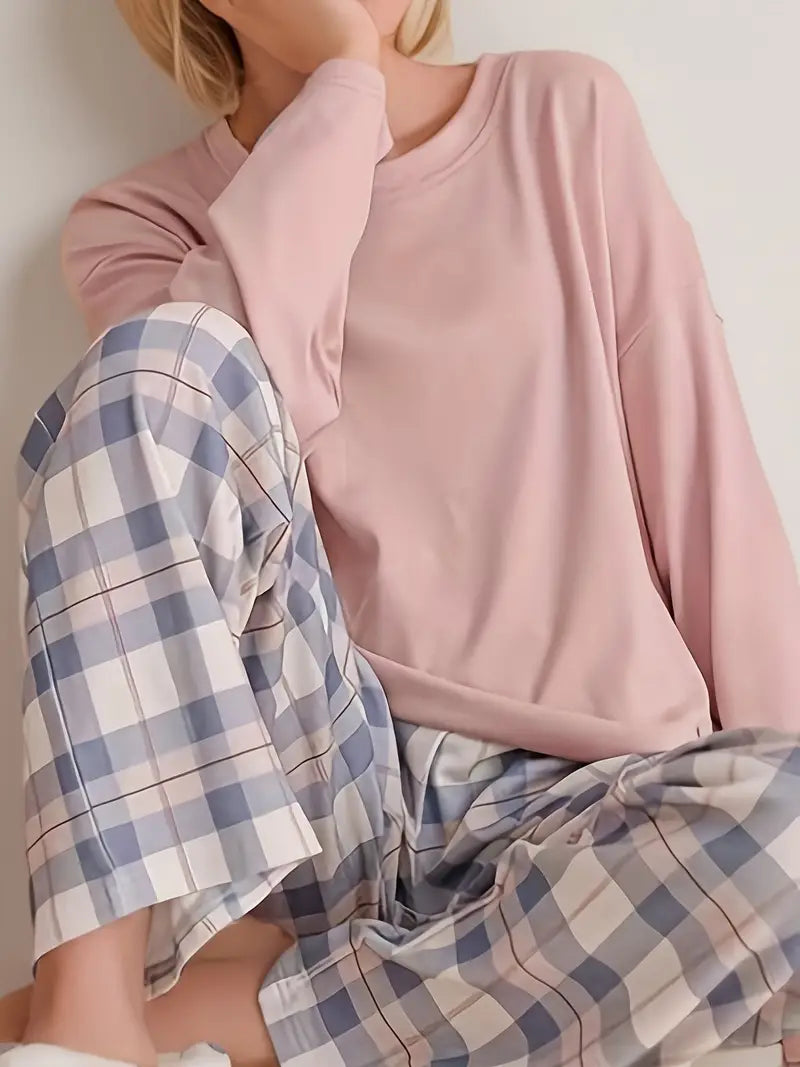 Chas - Geruite comfortabele pyjamaset met lange mouwen en broek