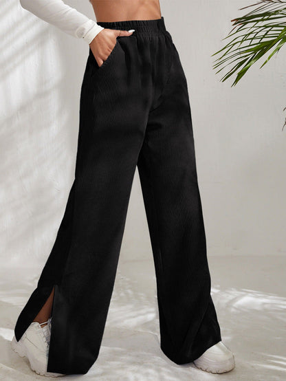 Katalin | Corduroy panel split broek met hoge taille