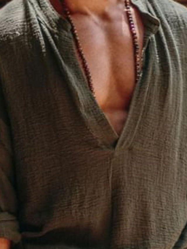 Roderick | Casual Lange Mouw V Hals Linnen Shirt