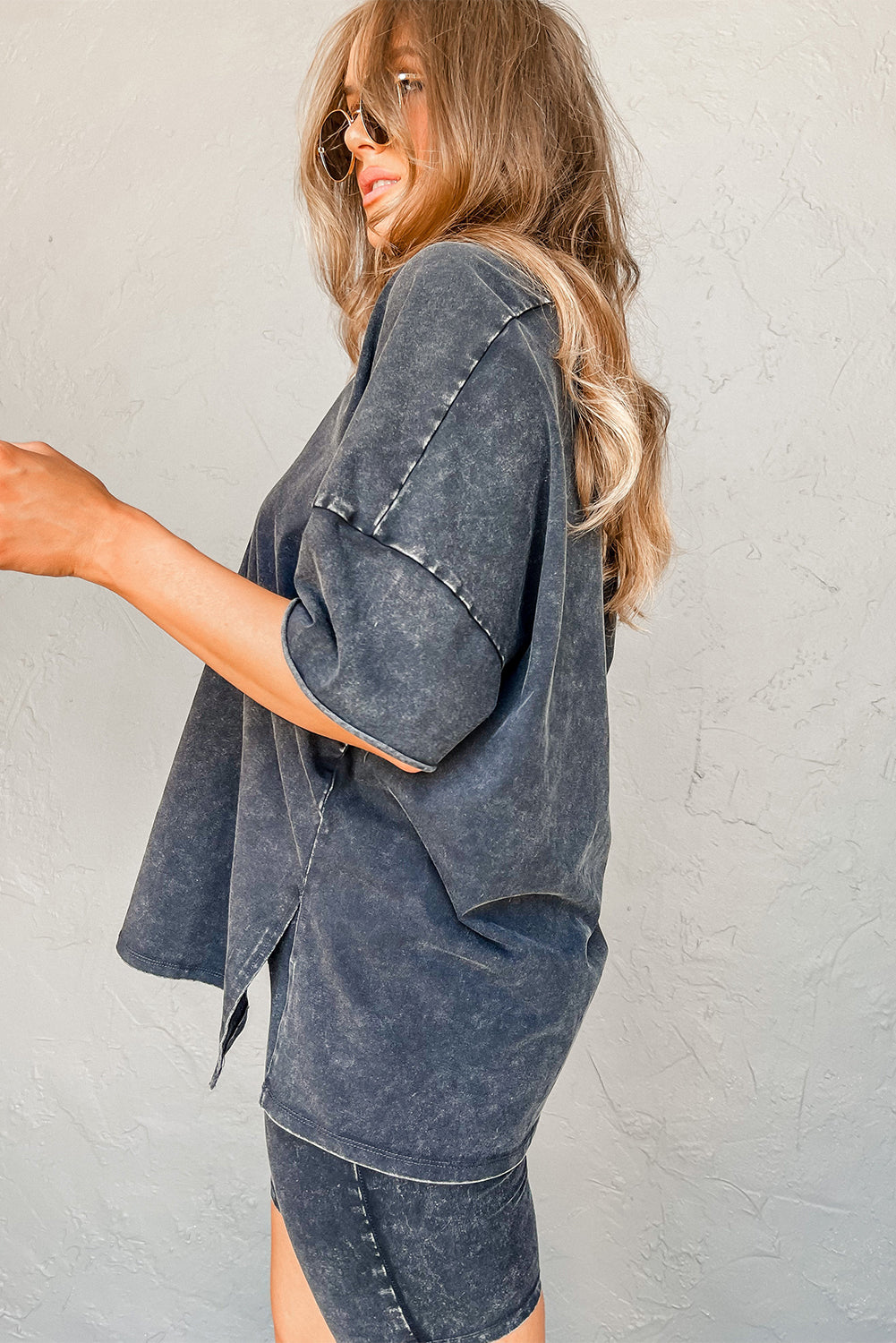 Asma | Zwart mineraal gewassen oversized T-shirt en shortset